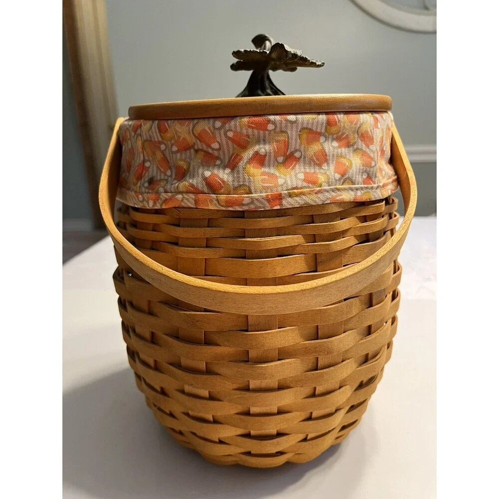 Longaberger Halloween October Fields Candy Corn Liner Basket Combo Protector Lid